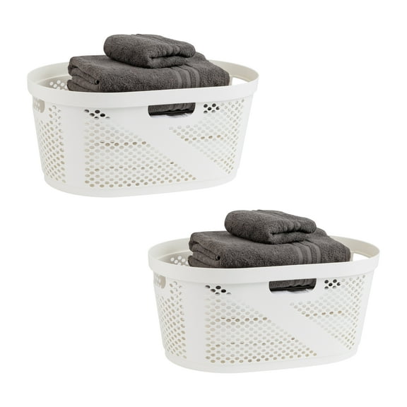 Mind Reader 40L Laundry Basket, Clothes Hamper, Lid, Ventilated, Plastic, 23"L x 14.5"W x 10.5"H, Set of 2, White