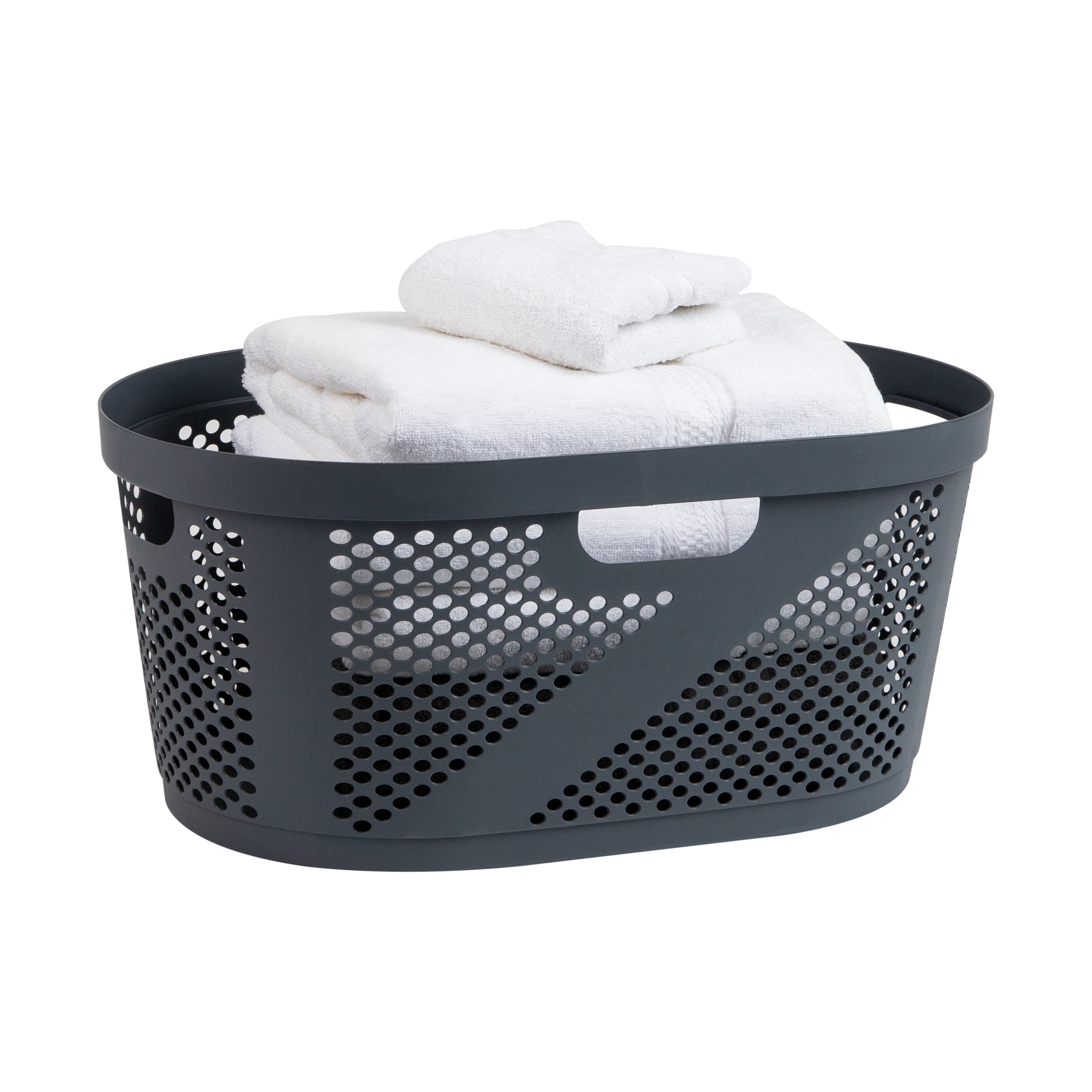 Mind Reader 40L Ventilated Laundry Basket, Lightweight Clothes Hamper with Cutout Handles for Bathrooms and Closets, Plastic, Gray