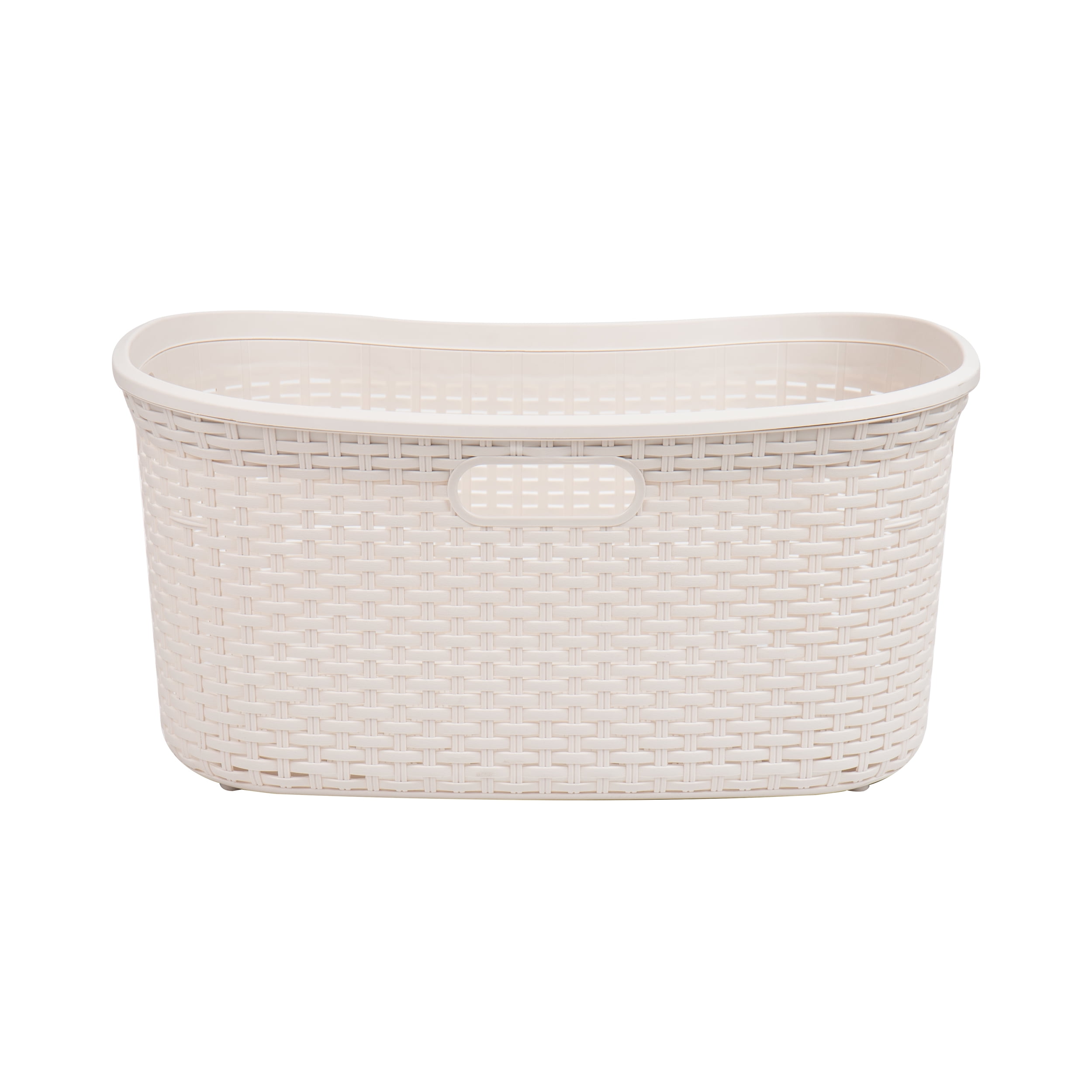 Mind Reader 40L Laundry Basket, Clothes Hamper, Lid, Wicker Design, Plastic, 23"L x 14.5"W x 11"H, Ivory