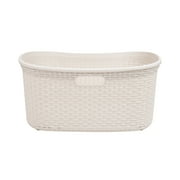 Mind Reader 40L Laundry Basket, Clothes Hamper, Lid, Wicker Design, Plastic, 23"L x 14.5"W x 11"H, Ivory