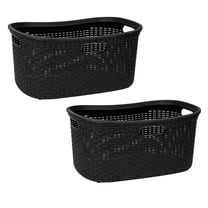 Mind Reader 40L Laundry Basket, Clothes Hamper, Lid, Wicker Design, Plastic, Set of 2, Black