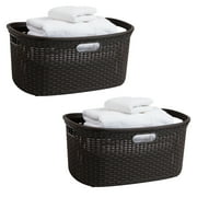 Mind Reader 40L Laundry Basket, Clothes Hamper, Lid, Wicker Design, Plastic, Set of 2, Brown