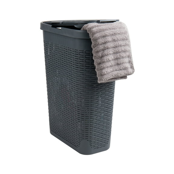 Mind Reader 40L Slim Laundry Hamper, Clothes Basket, Lid, Plastic, 18"L x 10.4"W x 23.5"H, Gray
