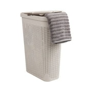 Mind Reader 40L Slim Laundry Hamper, Clothes Basket, Lid, Wicker Design, Plastic, 18"L x 10.4"W x 23.5"H, Ivory