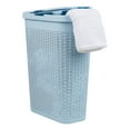 thumbnail image 1 of Mind Reader 40L Slim Laundry Hamper, Clothes Basket, Lid, Wicker Design, Plastic, Baby Blue, 1 of 6