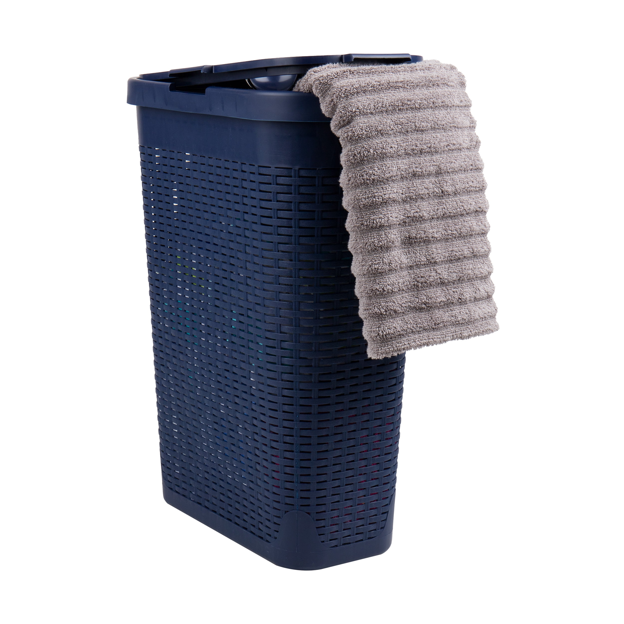 Mind Reader 40L Slim Laundry Hamper, Lid, Wicker Design, Plastic, 18"L x 10.4"W x 23.5"H Adult, Navy - Walmart.com
