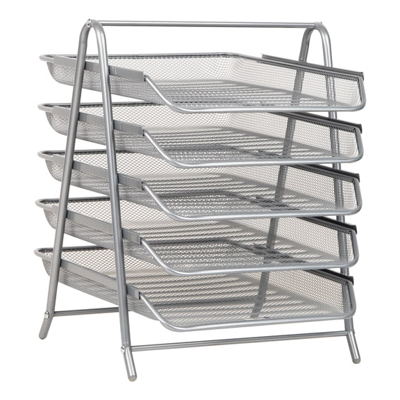 Mind Reader 5-Tier Paper Tray, Desktop Organizer, File Storage, Office, Metal Mesh, Silver