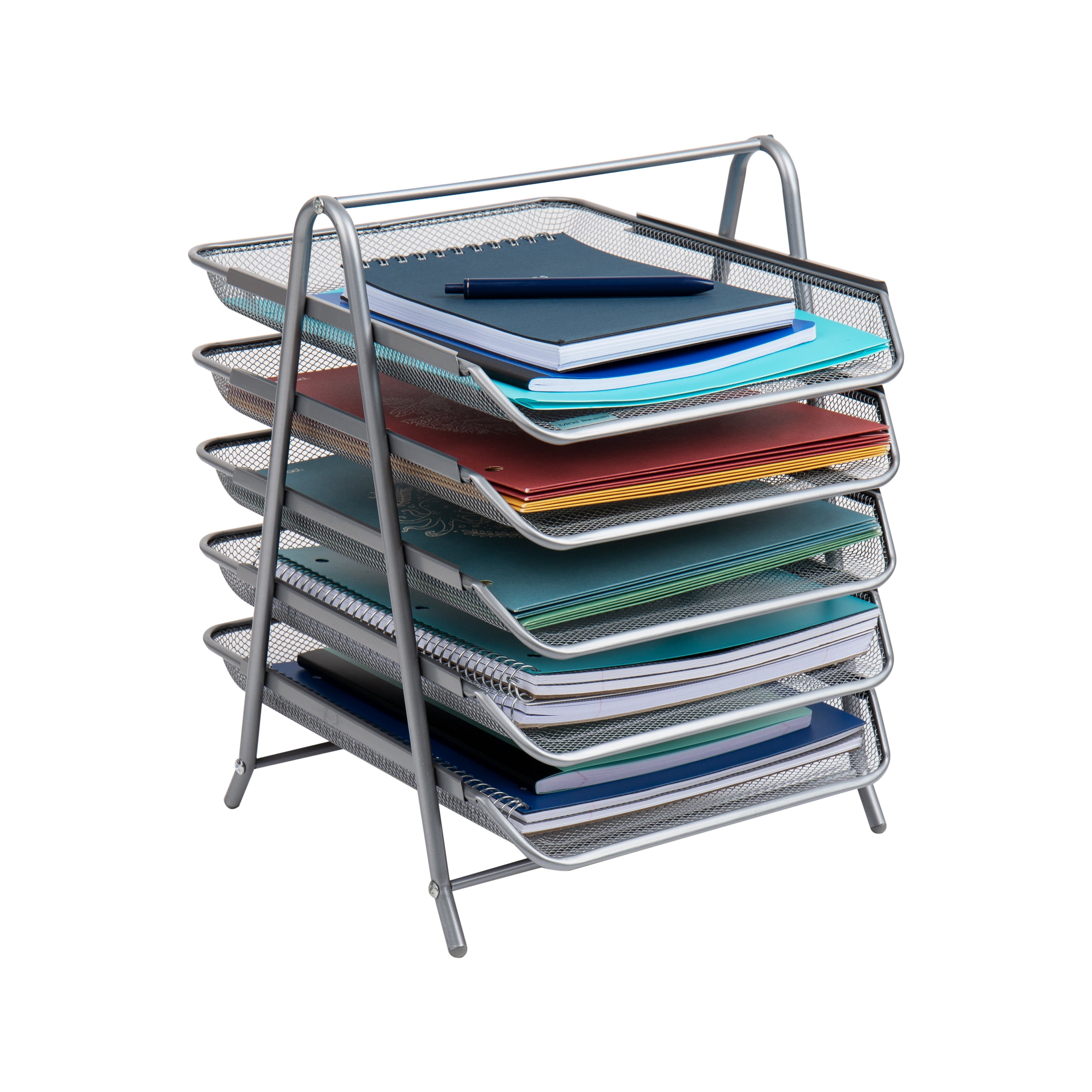 Silver 5-Tier Steel Mesh Letter Tray Organizer