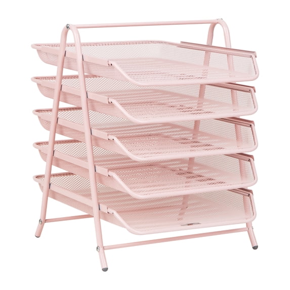 Mind Reader 5-Tier Paper Tray, Desktop Organizer, File Storage, Workspace, Office, Metal, Pink