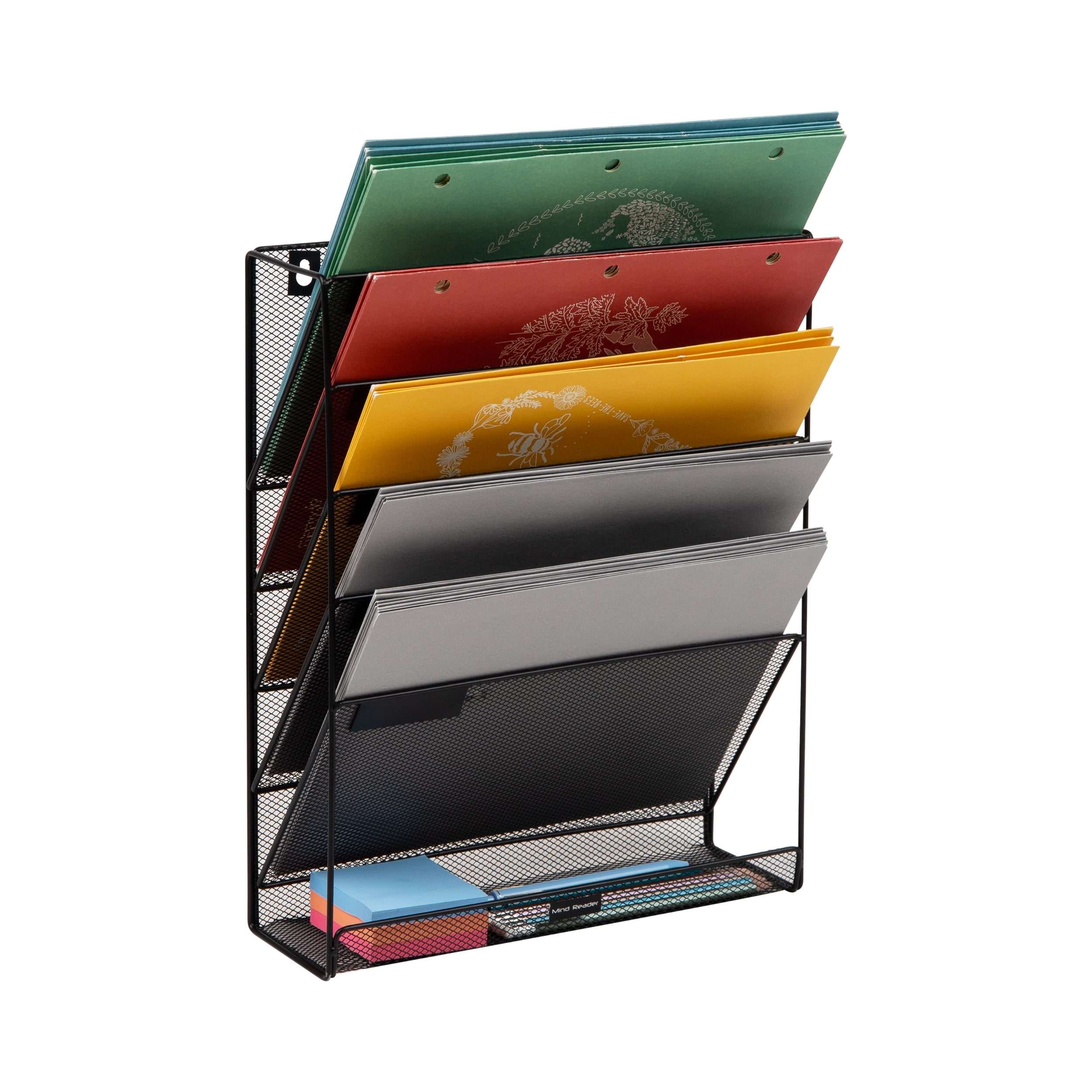 Black Metal Mesh 5-Tier Vertical File Organizer
