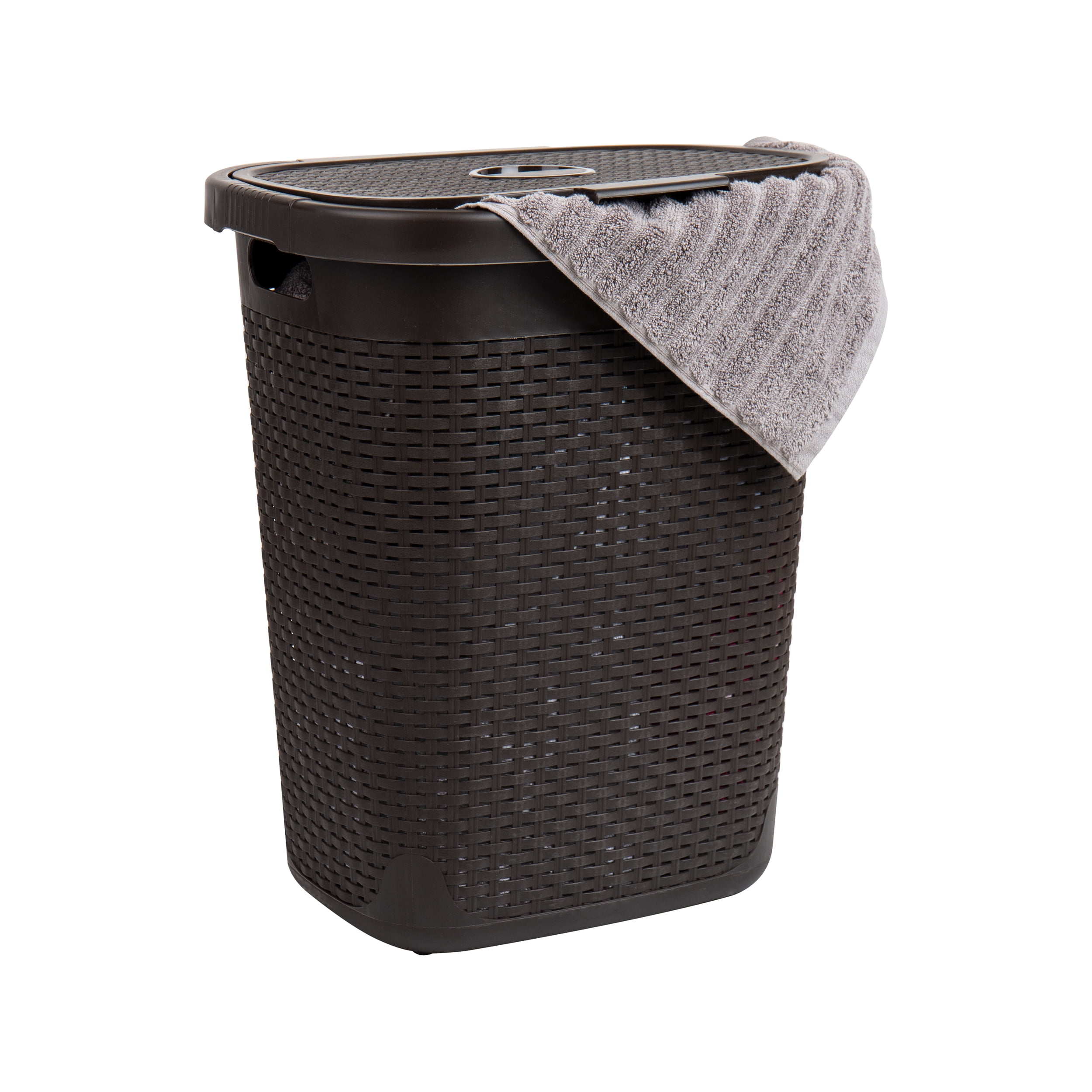 Black Wicker Collapsible Upright Laundry Hamper with Lid