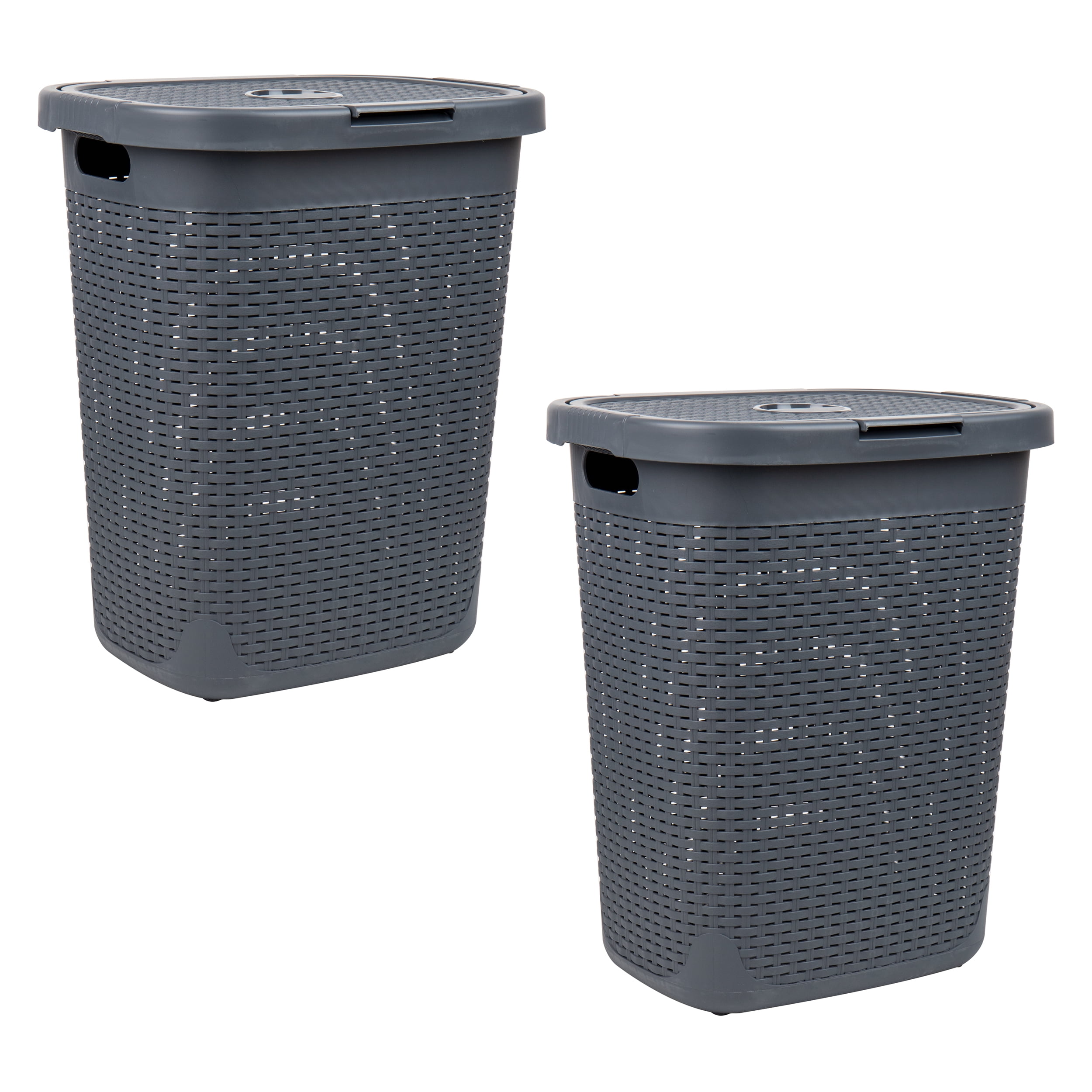 Gray Wicker Design Upright Hamper with Lid for Kids