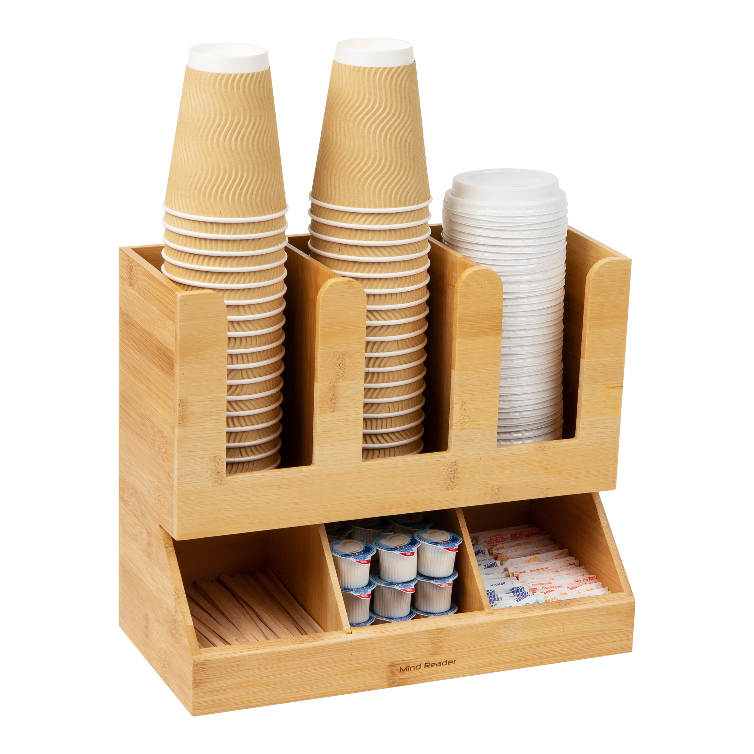 Coffee condiment organizer with 3 compartments Short Wide