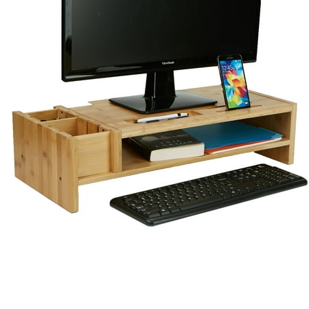 Mind Reader - 6 Compartments Monitor Stand Organizer - Brown