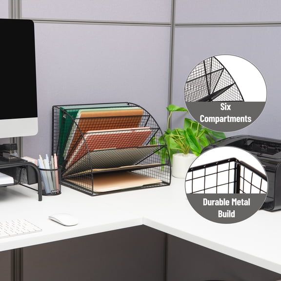 Mind Reader 6 Tier Fan Shaped Desktop File Organizer, Large Capacity Wire Document Holder for Office or Home, Black