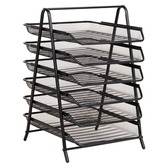Mind Reader 6-Tier Paper Tray, Desktop Organizer, File Storage, Office, Metal Mesh, Black