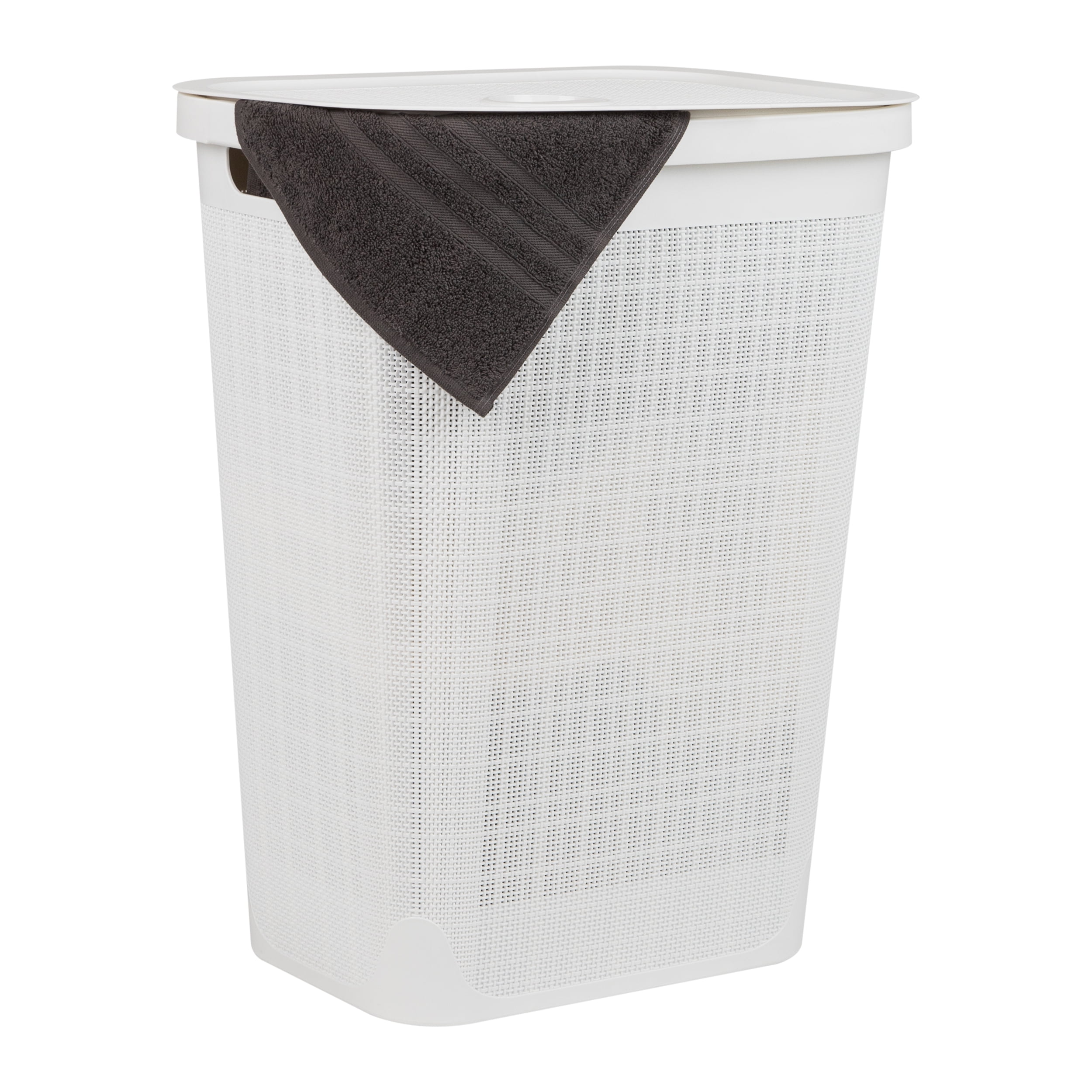 White Large Slim Plastic Laundry Hamper with Lid