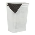 thumbnail image 1 of Mind Reader 60L Slim Laundry Hamper, Clothes Basket, Lid, Linen Design, Plastic, White, 1 of 7