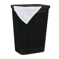 Mind Reader 60L Slim Laundry Hamper, Clothes Basket, Lid, Linen Design, Plastic, Black