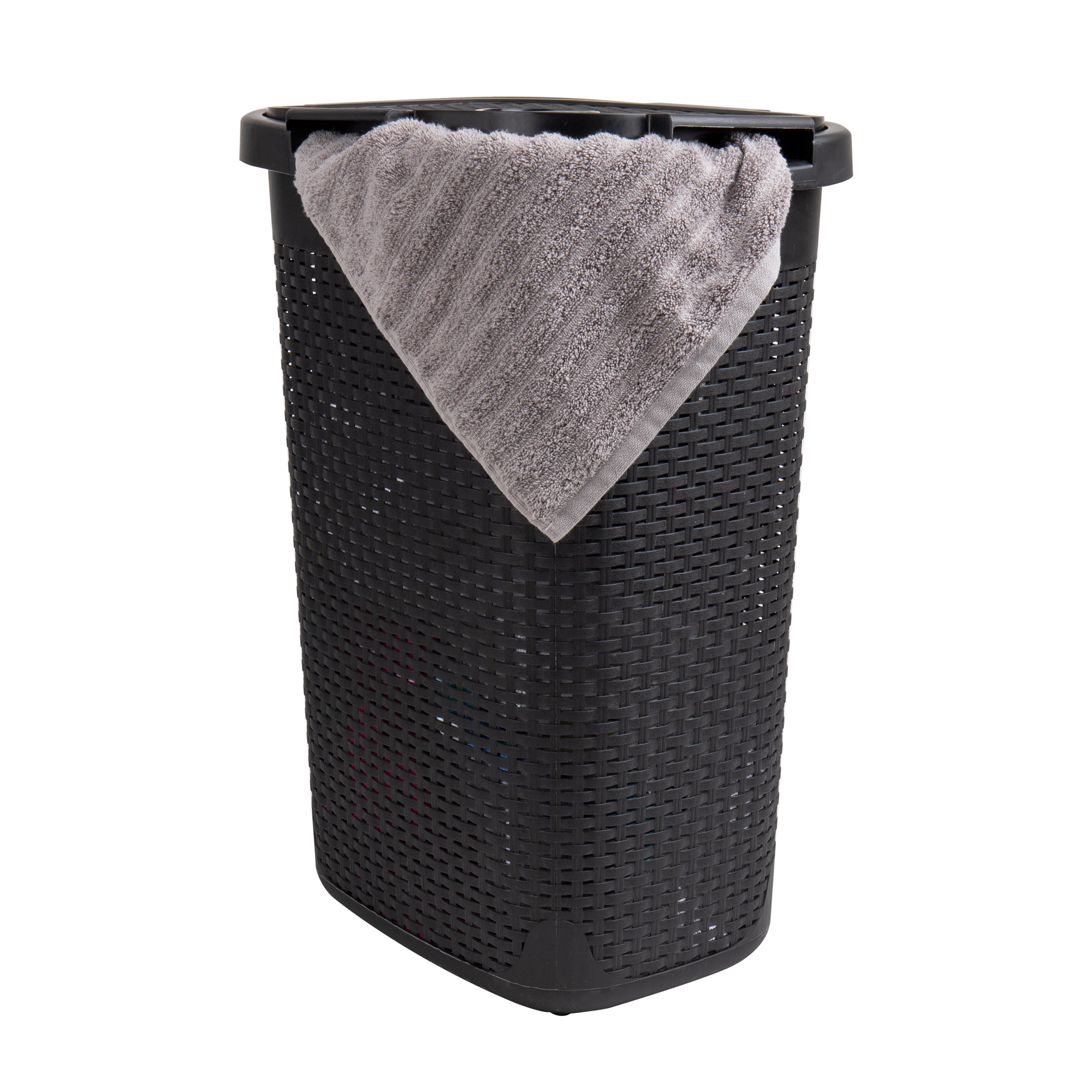 Mind Reader 60L Slim Laundry Hamper Clothes Basket, Lid, Plastic, 17.65"L x 13.75"W x 24.15"H, Brown
