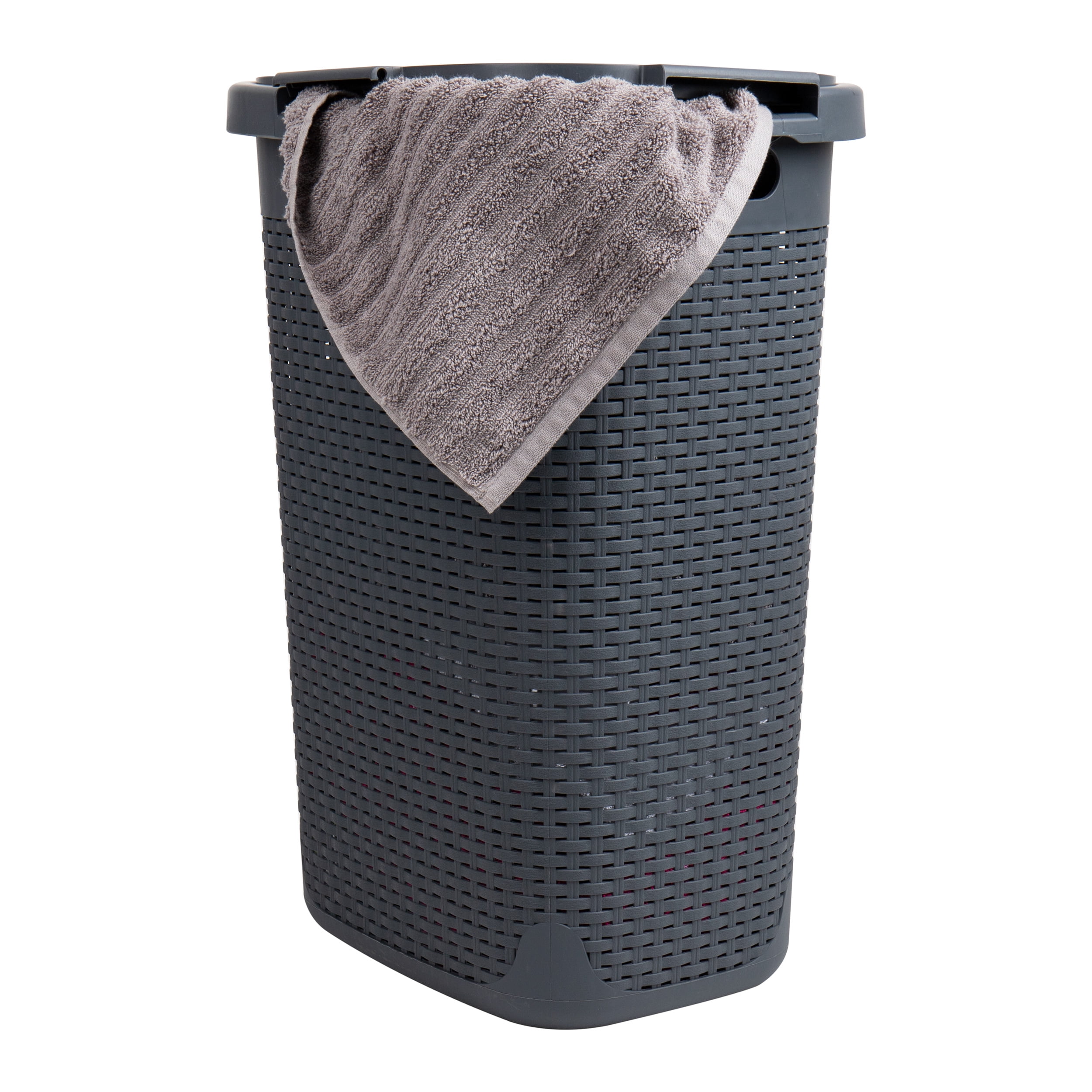 Gray Plastic Wicker Laundry Hamper with Lid and Wheels