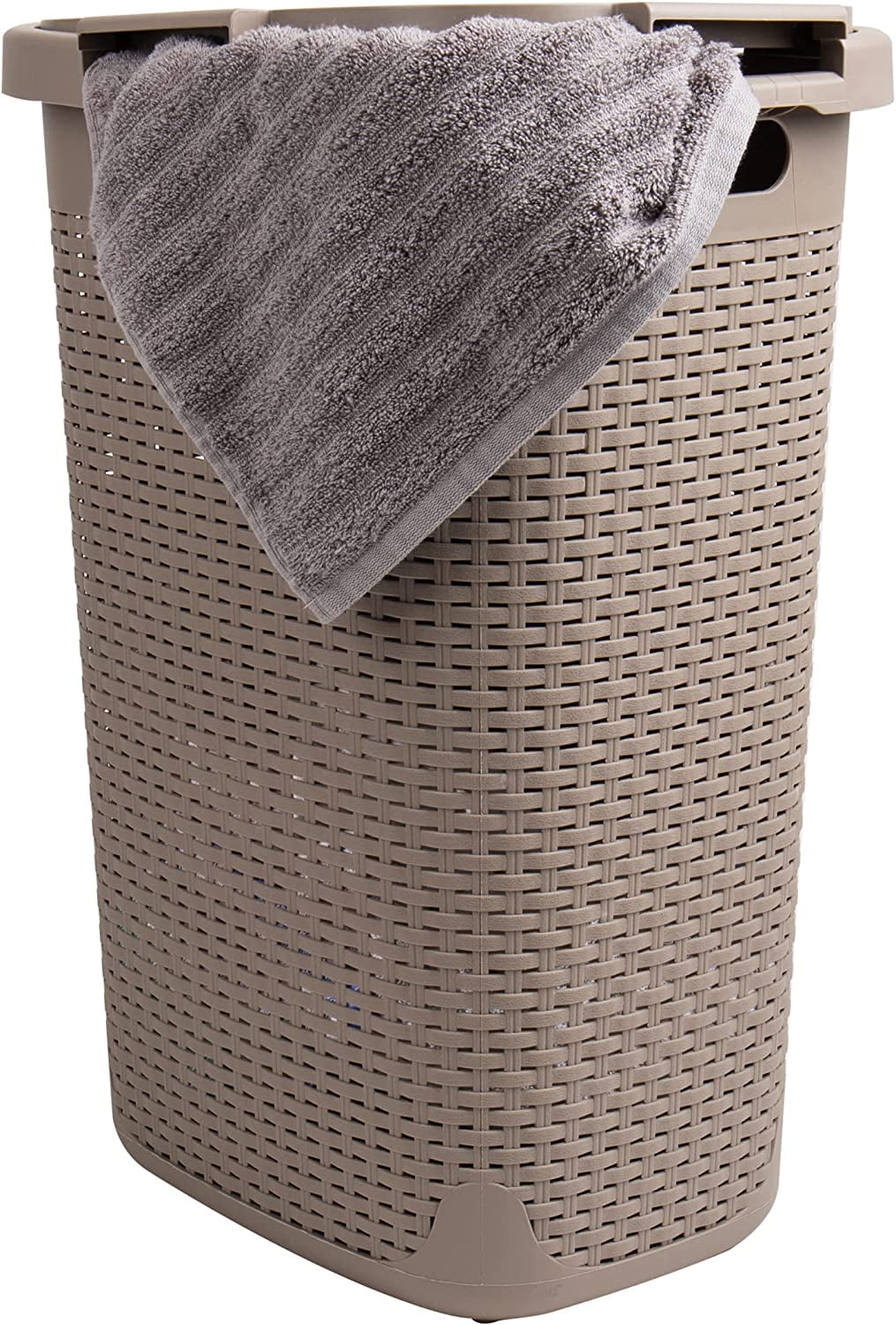 Mind Reader 60L Slim Laundry Hamper Clothes Basket, Lid, Plastic, 17.65"L x 13.75"W x 24.15"H, Tan