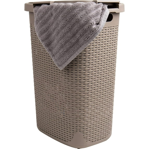 Mind Reader 60L Slim Laundry Hamper Clothes Basket, Lid, Plastic, 17.65"L x 13.75"W x 24.15"H, Tan
