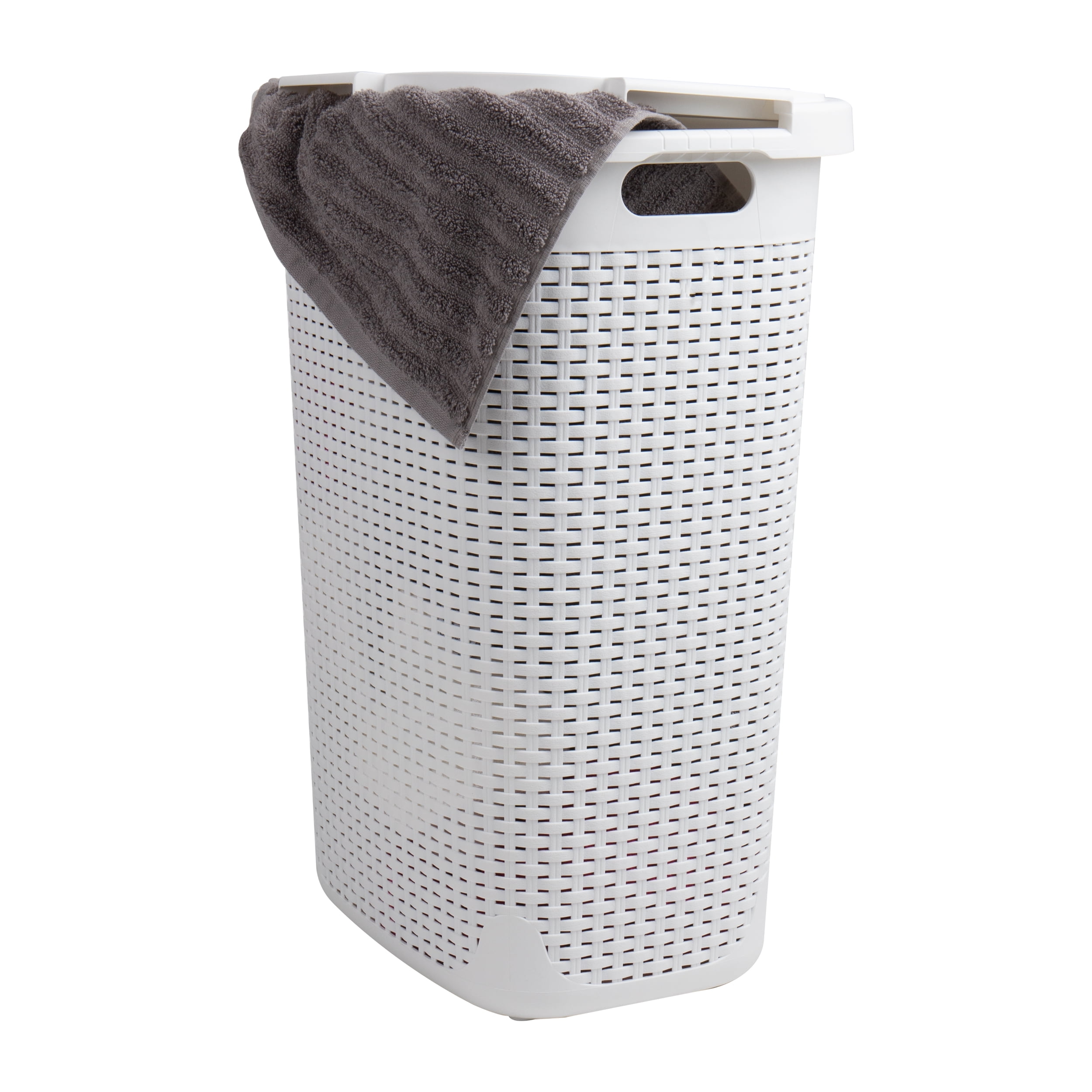 Mind Reader 60L Slim Laundry Hamper Clothes Basket, Lid, Plastic, 17.65"L x 13.75"W x 24.15"H, White
