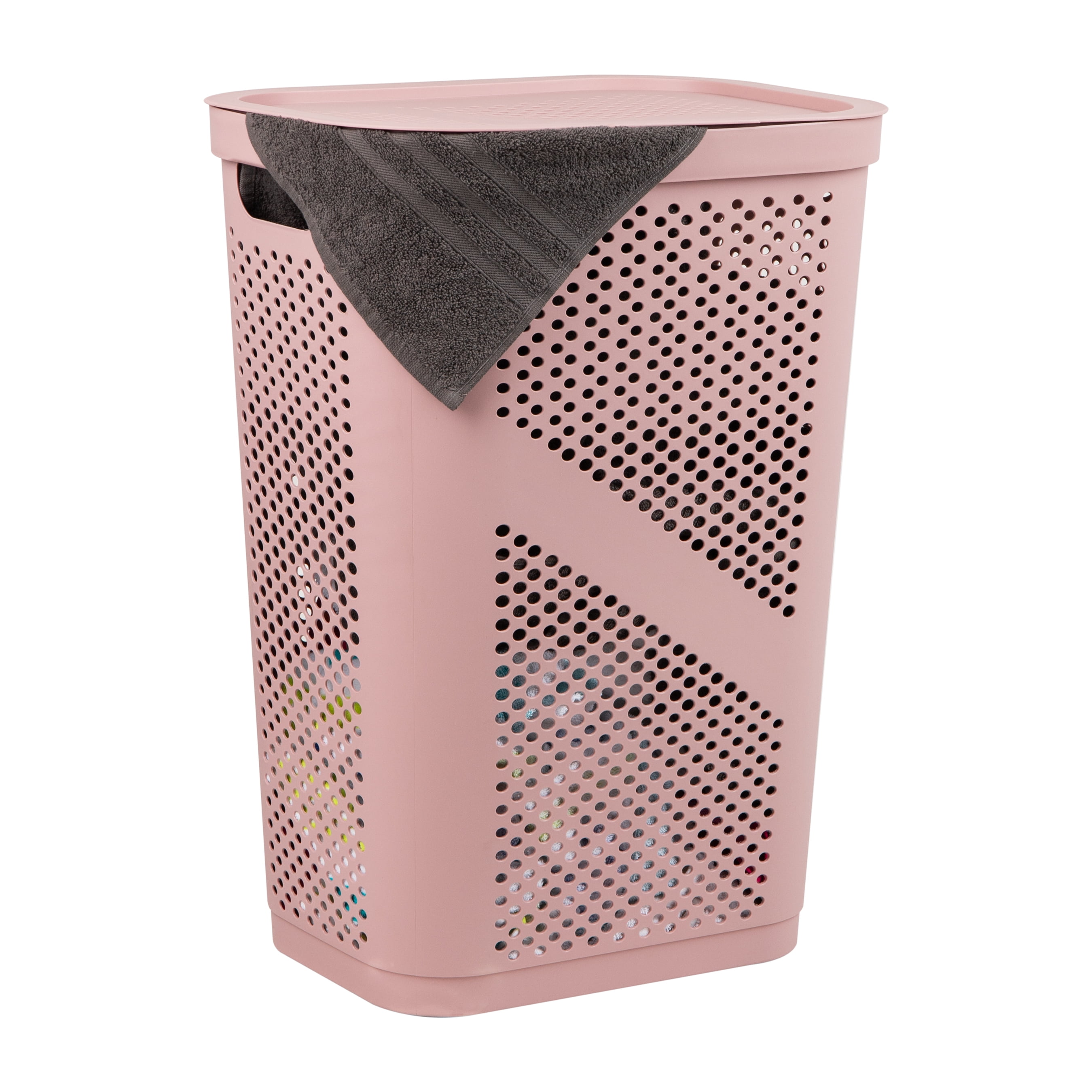 Pink Collapsible Wicker Laundry Hamper with Lid