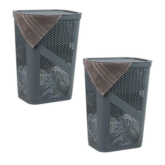 Mind Reader 60L Slim Laundry Hamper, Lid, Plastic, Adult, 17.25"L x 13.75"W x 23.5"H, 2-Pack, Gray