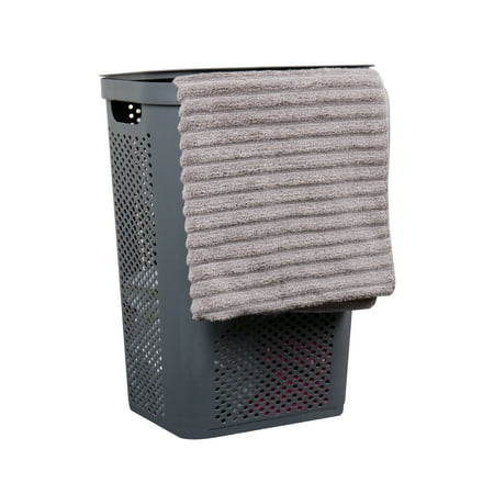 Mind Reader 60L Slim Laundry Hamper, Lid, Ventilated, Plastic, 17.25"L x 13.75"W x 23.5"H, Gray