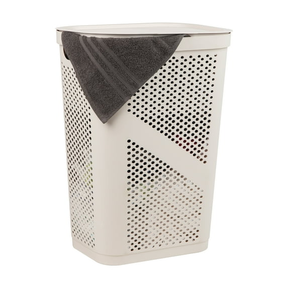 Mind Reader 60L Slim Laundry Hamper, Lid, Ventilated, Plastic, 17.25"L x 13.75"W x 23.5"H, Ivory