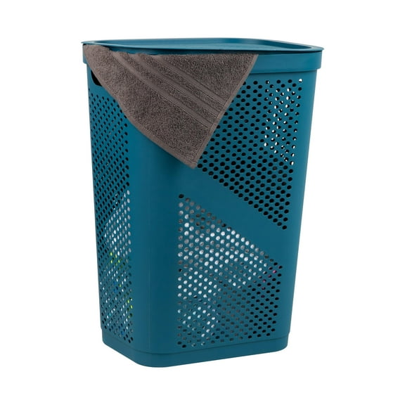 Mind Reader 60L Ventilated Plastic Slim Laundry Hamper with Lid, Blue