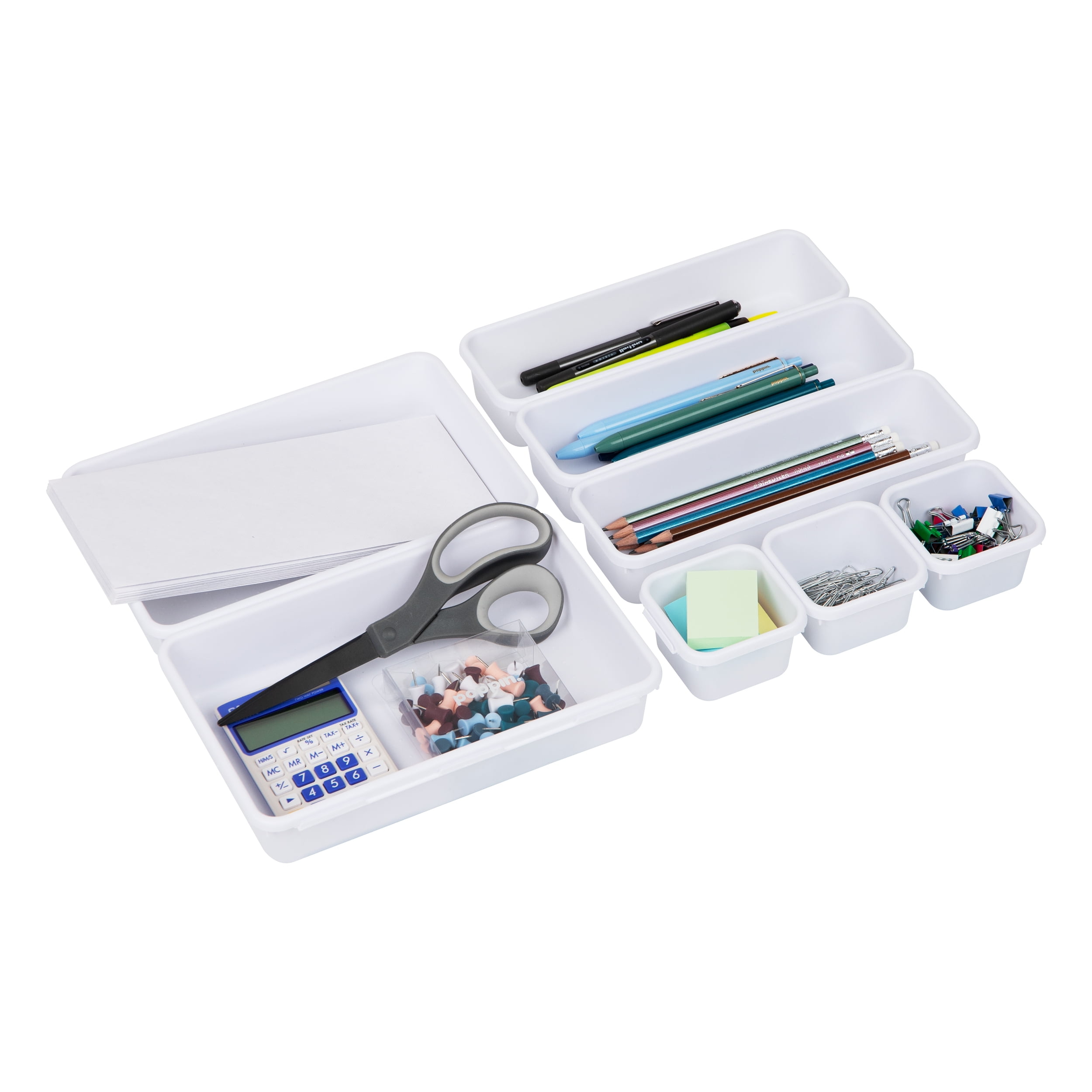 Mind Reader 8-Pc Drawer Organizer, Desk Organizer, Interlocking, Storage, Kitchen, White
