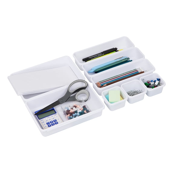 Mind Reader 8-Pc Drawer Organizer, Desk Organizer, Interlocking, Storage, Kitchen, White