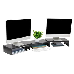 Mind Reader Adjustable MDF Dual Monitor Riser, 2 Tier Riser for Laptop, Monitors, or TV, Multi-Level Monitor Support for Home or Office, Black