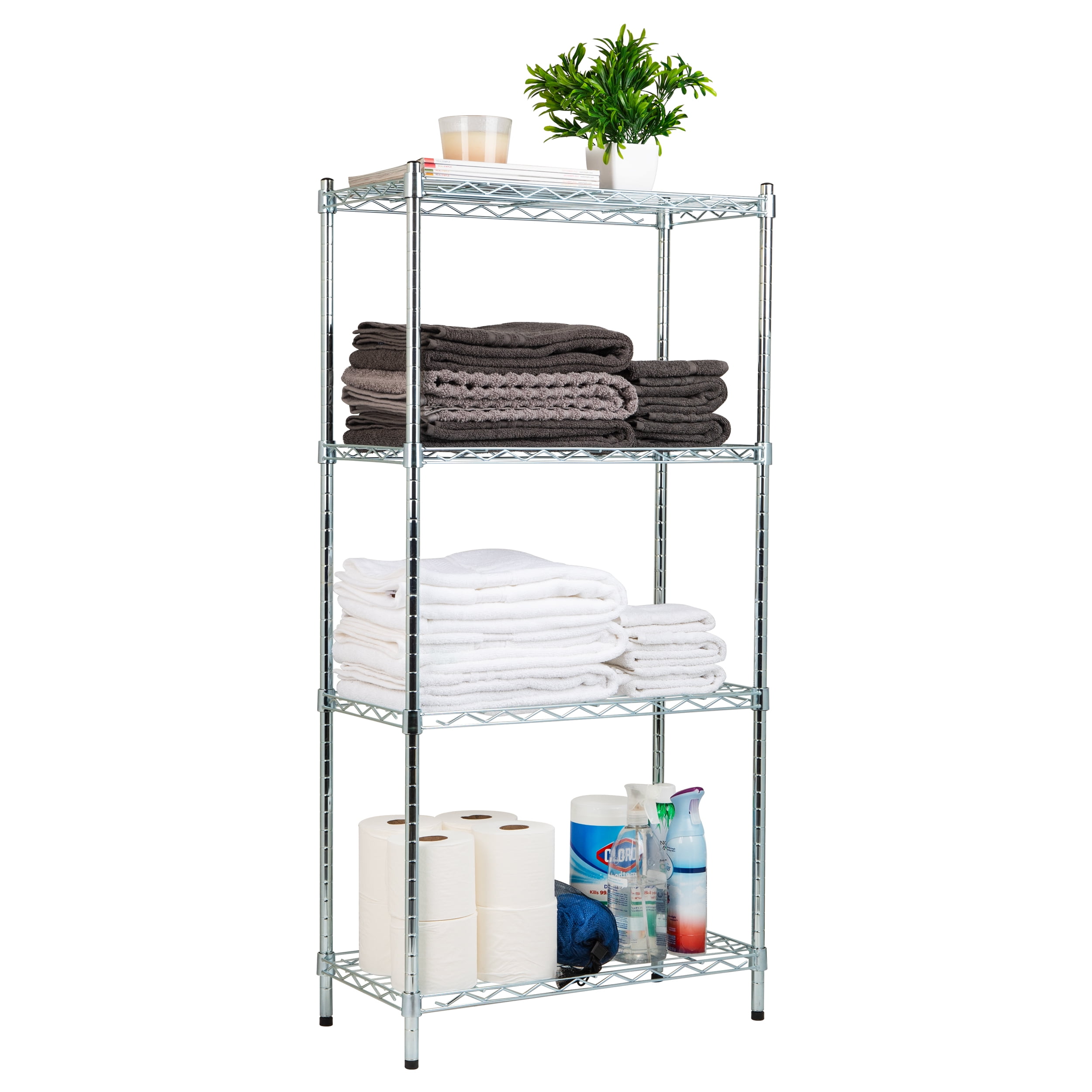Industrial 4-Tier Chromed Steel Adjustable Shelving Unit, Silver