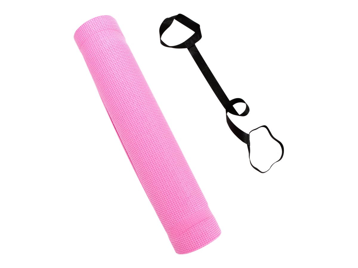 Mind Reader All Purpose 6mm PVC Extra Thick Yoga Mat with Carrying Strap, Pink