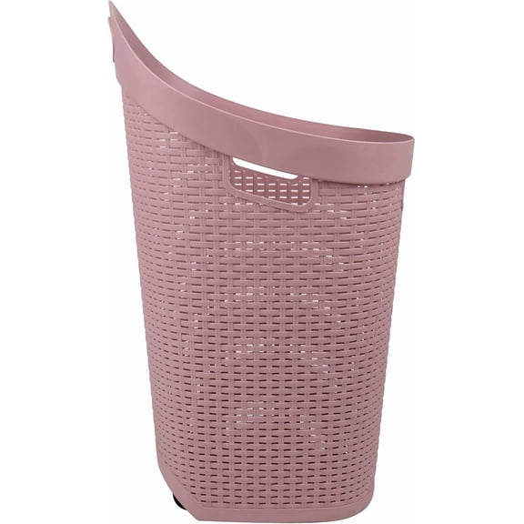 Mind Reader Basket Collection, Mobile Laundry Hamper, 60 Liter (15g/33lbs) Capacity, Cut Out Handle, Ventilated, Integrated Castor Wheels, Pink