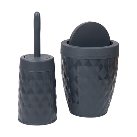 Mind Reader Basket Collection, Plastic Wastebasket and Toilet Brush Set, Set of 2, Gray