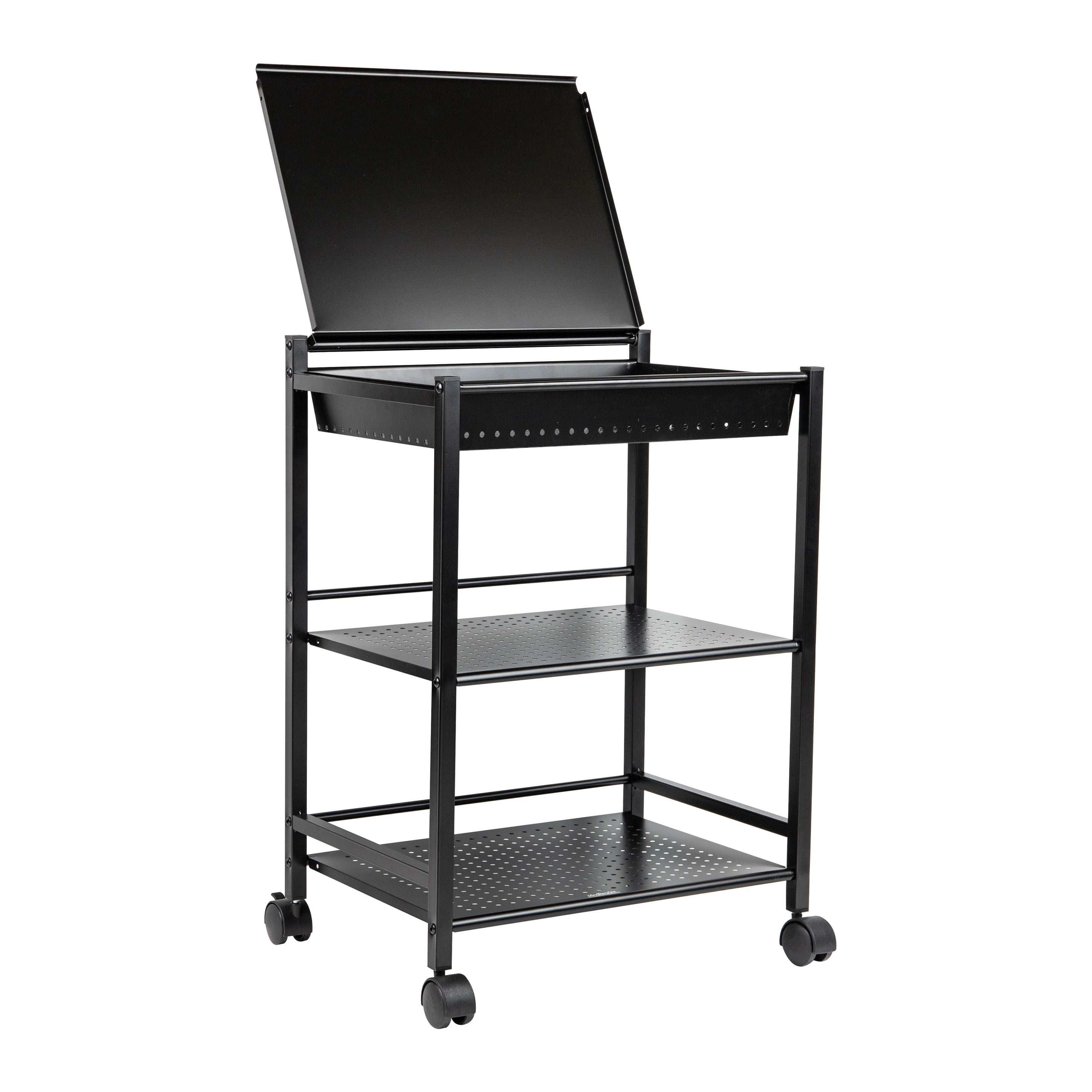 Mind Reader Cart with Covered Compartment, Office Organizer, Storage, 3-Tier, Office, Metal, Black