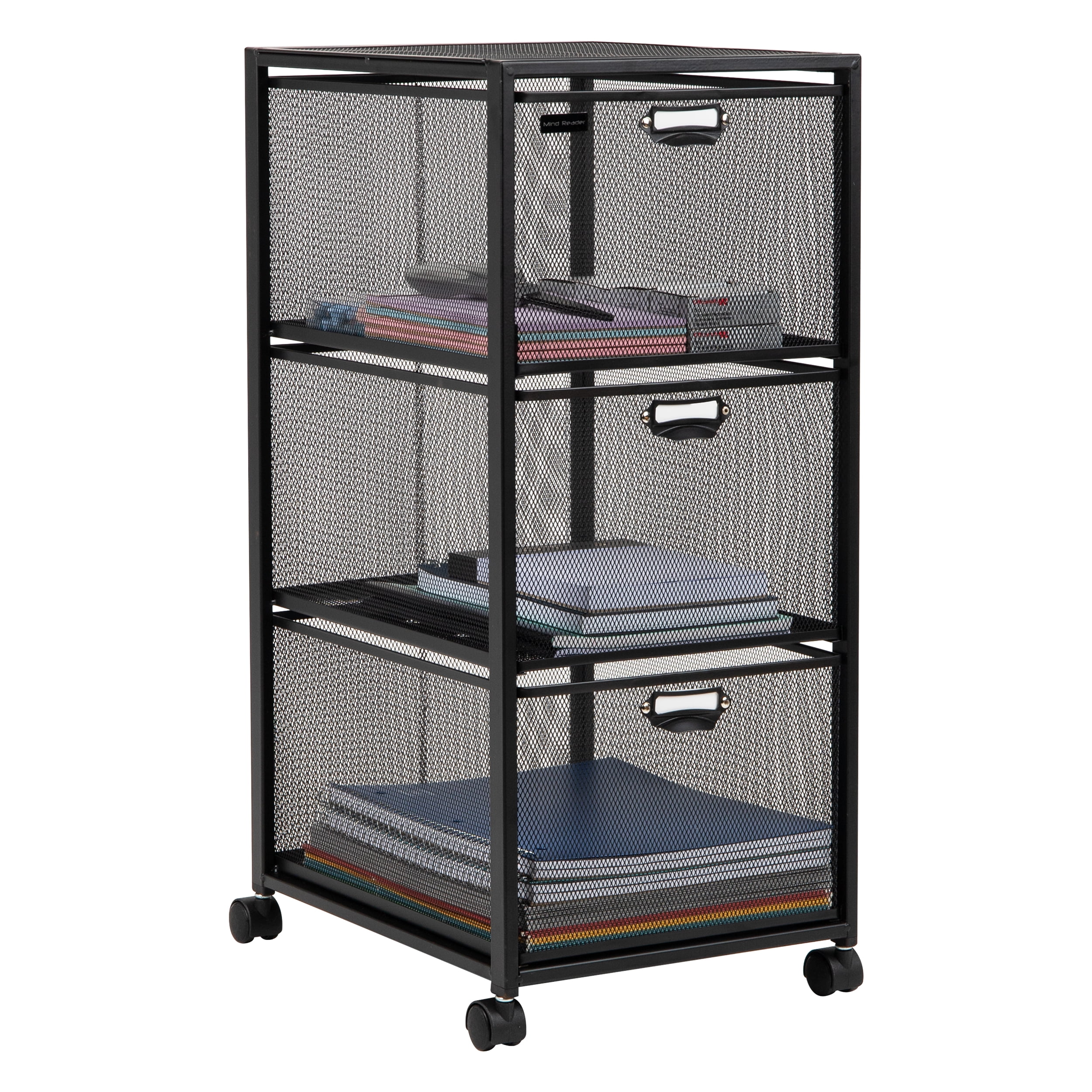 Minimalist Black Metal-Mesh 3-Drawer Mobile Storage Trolley