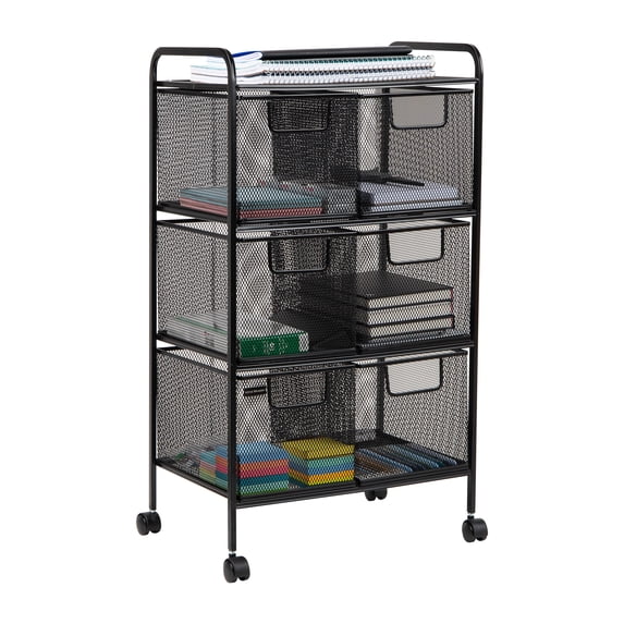 Mind Reader Multipurpose Rolling Cart with Drawers, Office Storage Organizer, Utility Cart, Metal, Black