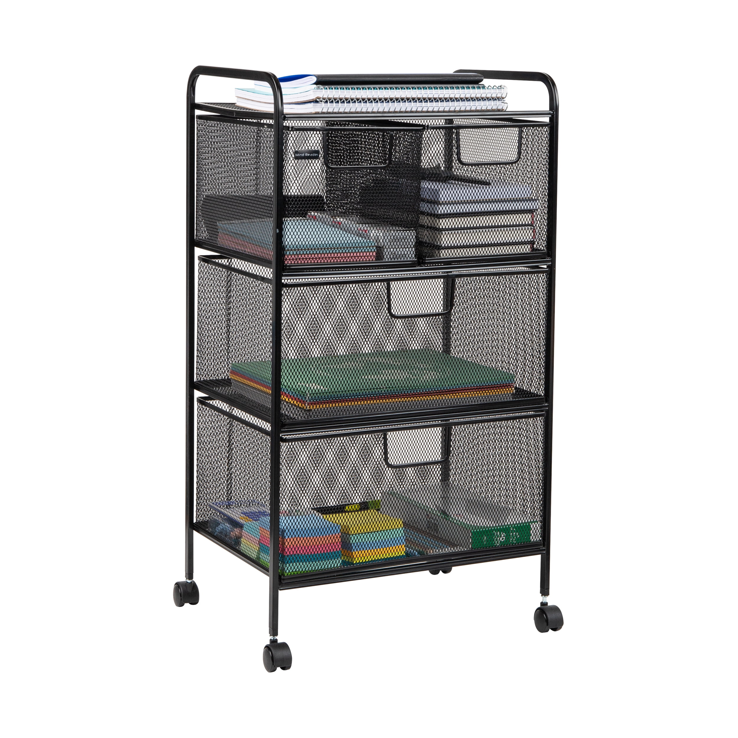 Black Metal Mesh 4-Drawer Mobile Storage Trolley