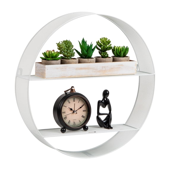 Mind Reader Circular Floating Shelves, Wall Decor, Accent Shelf, Metal, 18"L x 4"W x 18"H, White
