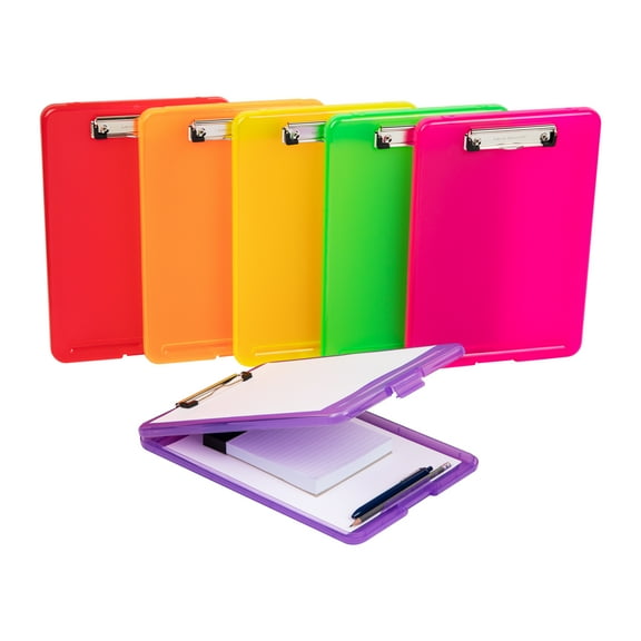 Mind Reader Clipboard with Storage, Plastic, 9.25"L x 13.25"W x 1"H, Set of 6, Assorted Colors