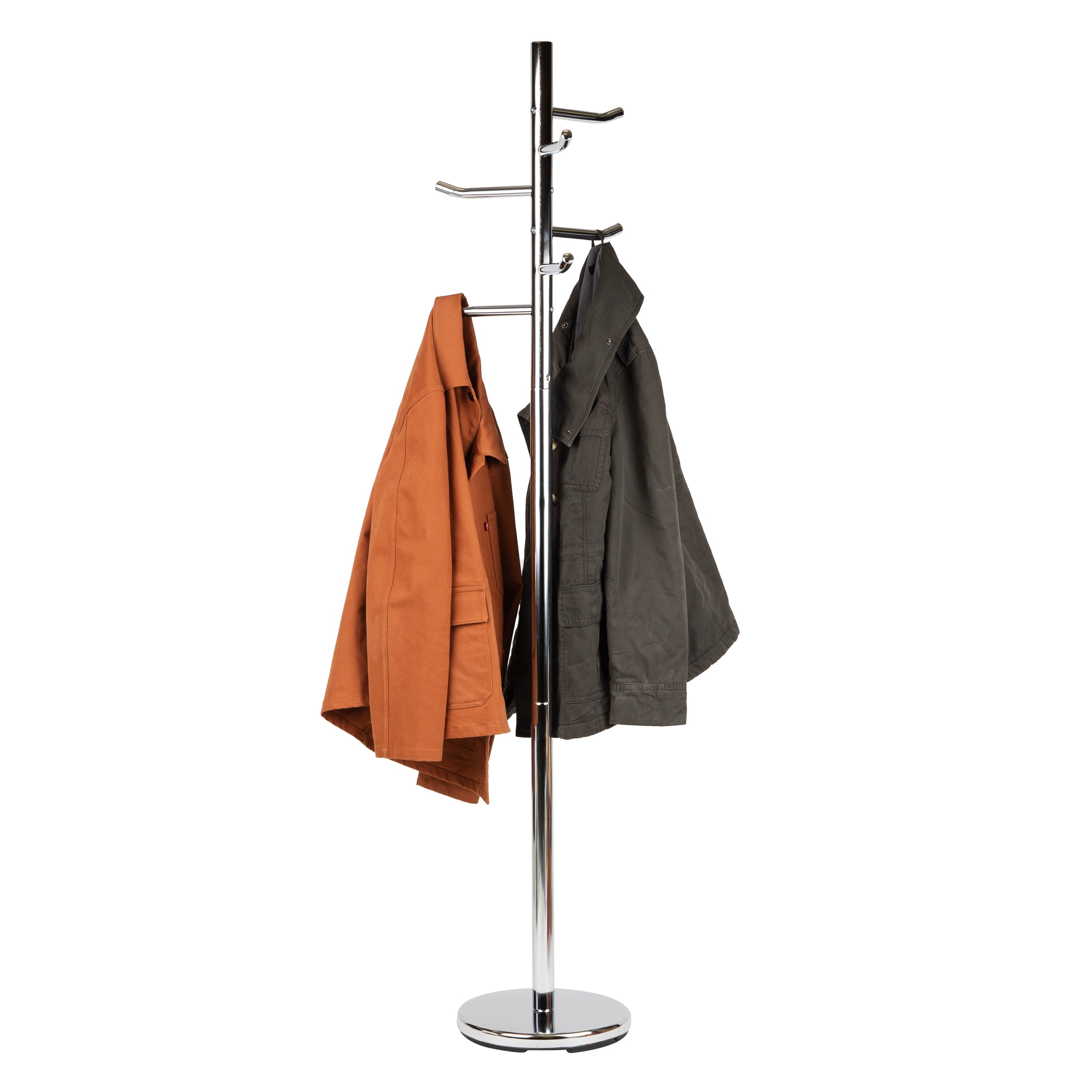 Silver Heavy-Duty Metal Freestanding Coat Rack with 6 Hooks