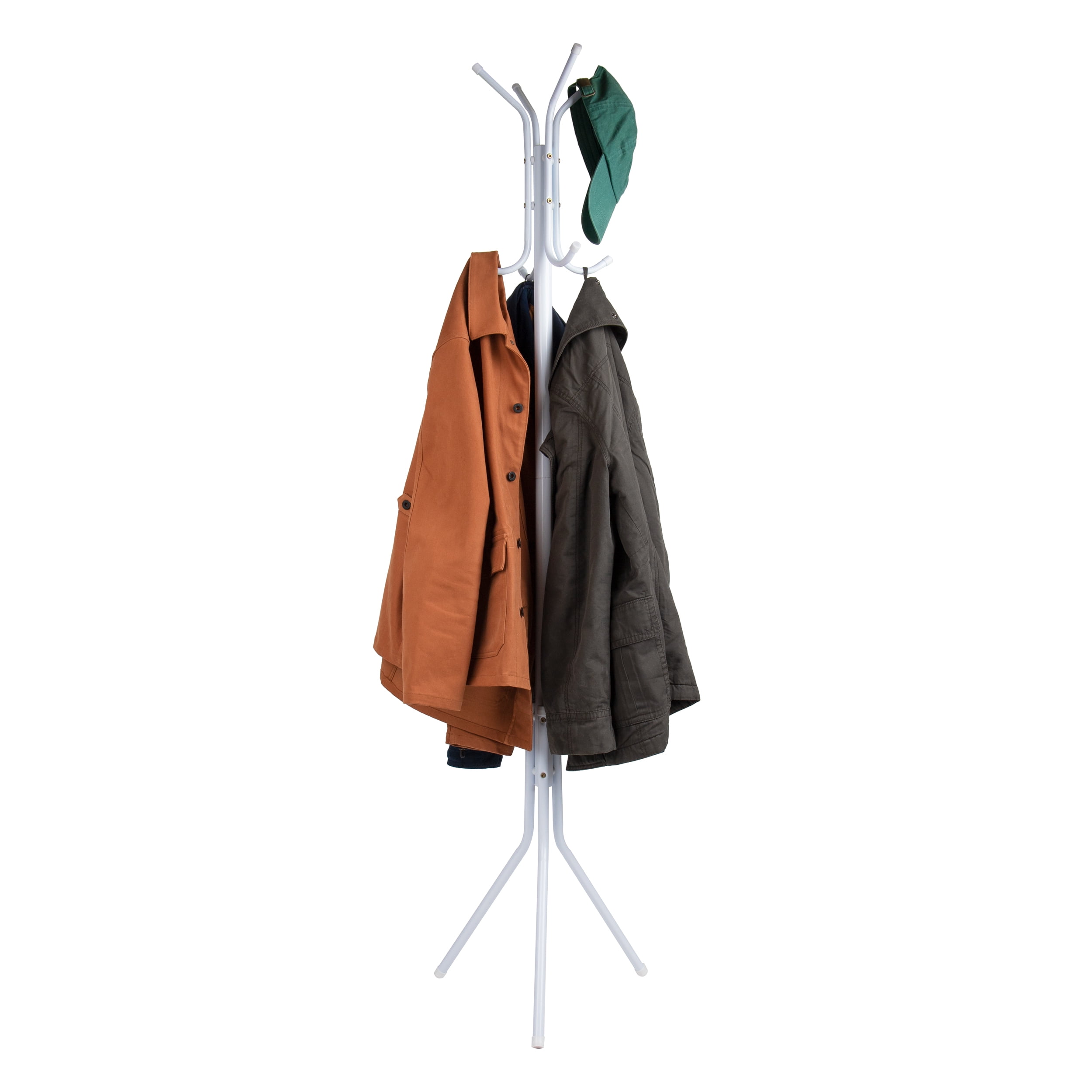 White Metal Floor-Standing Coat Rack with Umbrella Stand