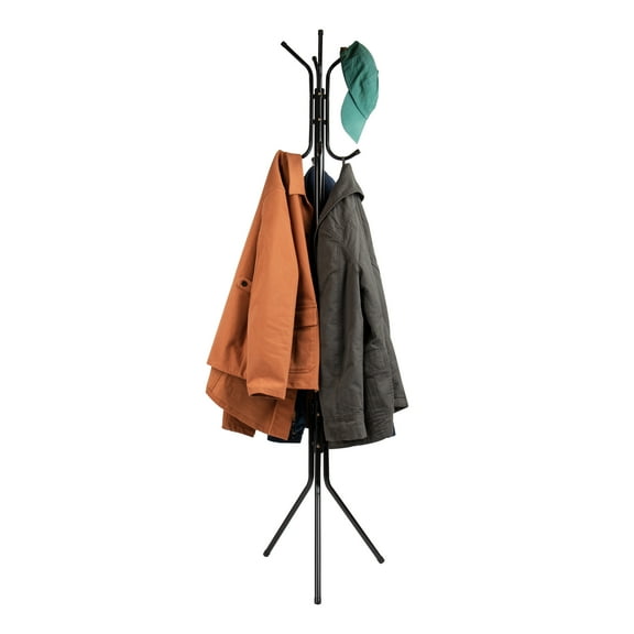Mind Reader Freestanding Coat Rack, Multi-Hook Organizer for Office or Entryway, Metal, Black
