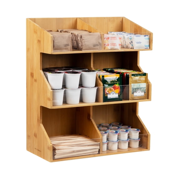 Mind Reader Coffee Pod Condiment Station Countertop Organizer, 13"L x 6.25"W x 15.25"H, Brown